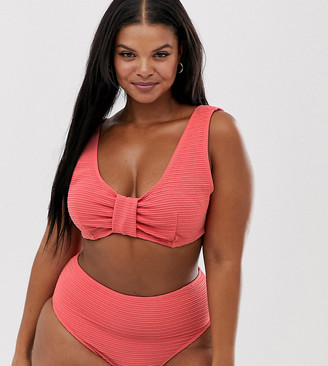 Peek & Beau Curve Exclusive textured knot front bikini top in dusty pink