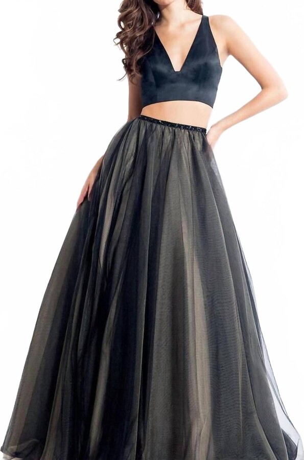 RACHEL ALLAN Two-Piece Matte Satin And Tulle Ball Gown In Black