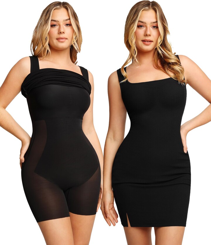 Popilush Bodycon Mini Shaper Split Summer Dress Built in Shapewear Bra 8 in  1 Slip Dress for Women Black - ShopStyle