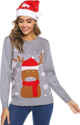 Sykooria Womens Christmas Sweater Reindeer Xmas Jumper Knitted