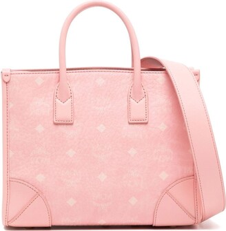 MCM Light Sky Blue Bright Pink Reversible Leather Shopper Tote and Pouch  (SA/SA grade)