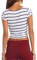 Thumbnail for your product : Charlotte Russe Short Sleeve Tie-Front Striped Crop Top