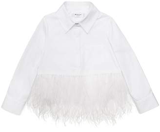 Milly Minis MillyMilly Cotton Stretch Poplin Feather Button Up