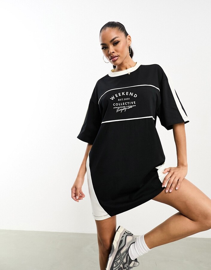 ASOS Weekend Collective sport jersey t-shirt dress in black - ShopStyle