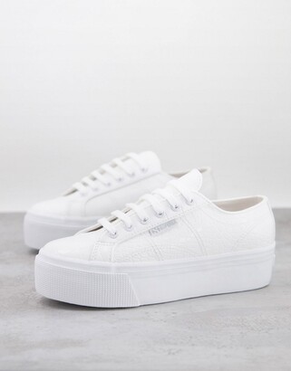 superga 2730 leather flatform trainers in white