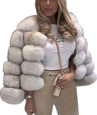 YAOTT Women's Short Artificial Fur Coat Splicing Casual Solid Thick  Outerwear Faux Fur Thick Outerwear Cardigan Jacket Ben 3XL - ShopStyle