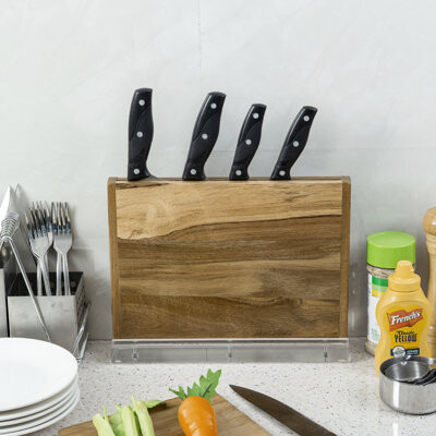 MyGift Acacia Tabletop Knife Block Storage Holder