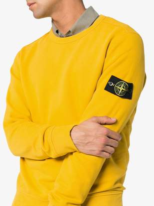 Stone Island Yellow Crew Neck Logo Patch Cotton Sweatshirt