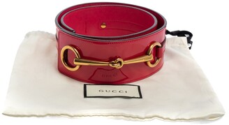 Gucci Dark Pink Patent Leather Horsebit Waist Belt 80CM