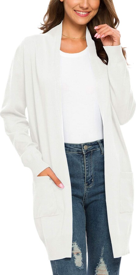 PCEAIIH Women Essential Open Front Long Knit Cardigan Sweater with Pockets