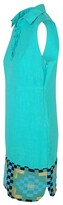Thumbnail for your product : Haris Cotton - Lace Up Neck Sleeveless Mini Linen Dress With Embroidered Panels - Island Green