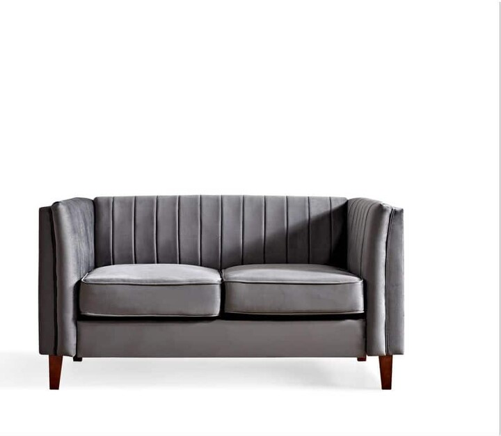 Us Pride Furniture Alicia 60 in. Gray Tufted Back Velvet 2-Seat Loveseat with