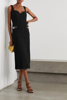 Thumbnail for your product : ROWEN ROSE Faux Leather-trimmed Wool-blend Tweed Midi Dress - Black
