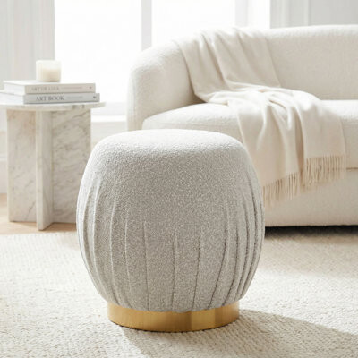 Cortesi Home Paulina Round Ottoman, Light Gray
