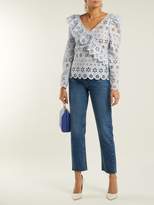 Thumbnail for your product : Self-Portrait Ruffle Trim Broderie Anglaise Top - Womens - Light Blue