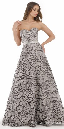 Morrell Maxie Strapless Sweetheart Rosette Print A-line Evening Gown
