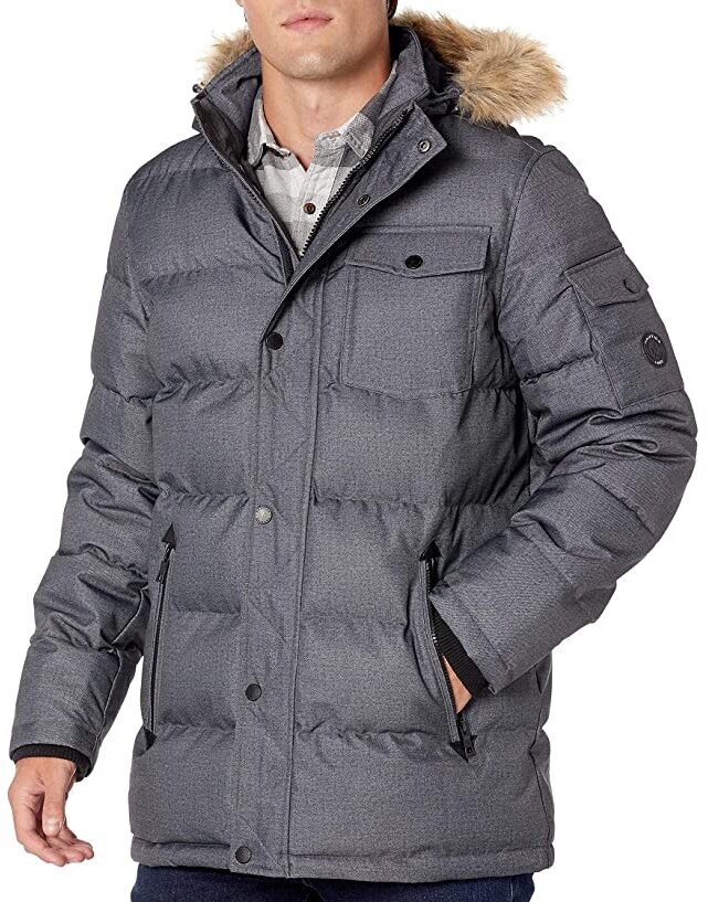 Nautica Men's Quilted Parka Jacket with Removable Faux Fur Hood 