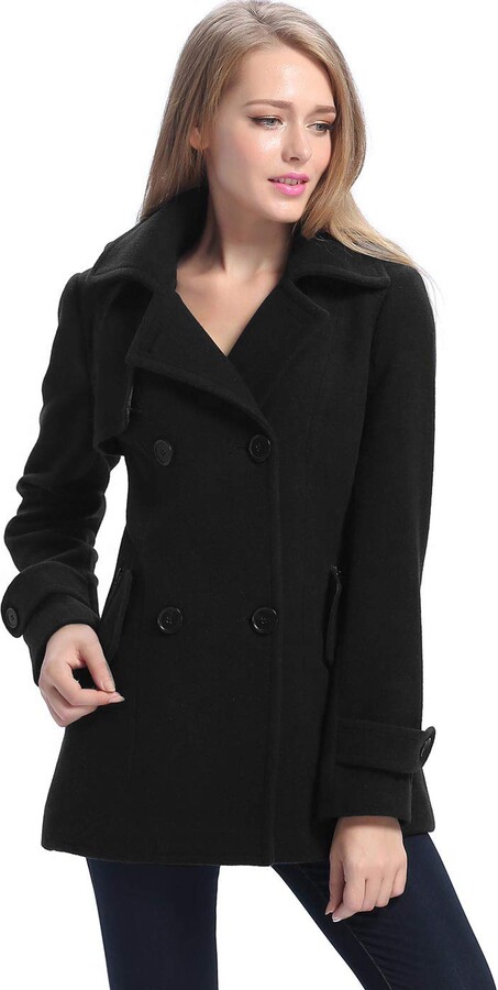 BGSD Women Piper Wool Pea Coat Black Plus Size 2X - ShopStyle