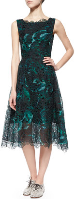 Erdem Feather-Print Lace Overlay Dress