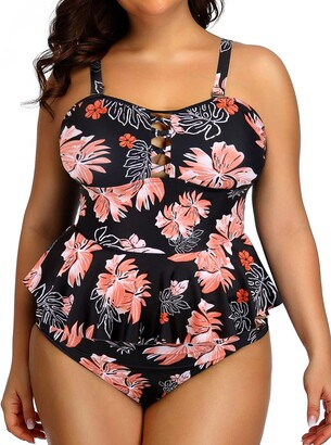 Yonique Womens Plus Size Swimsuits with Shorts Tummy Control Tankini Two Piece Bathing Suits Slimming Swimwear 