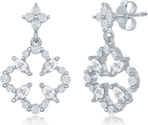 Bella Silver BellaSilverSterlingSilverCZFlowerDesignEarrings-Silver