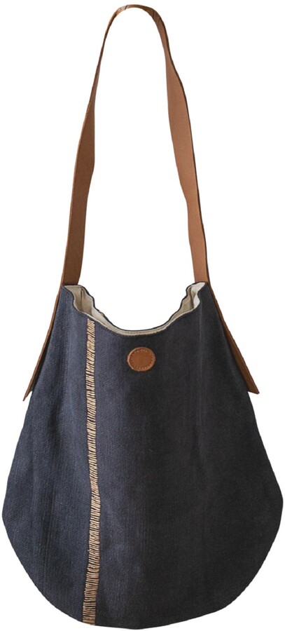 BAG with flap in indigo grained leather, shoulder strap …