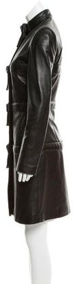 Herve Leger Leather Knee-Length Coat
