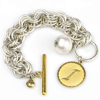 John Wind Maximal Art Collector's Sorority Gal Initial I Bracelet in Two-Tone with Pearl, 8-8.5"