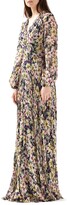 Thumbnail for your product : ML Monique Lhuillier Floral V-Neck Blouson-Sleeve Maxi Dress