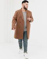 Thumbnail for your product : ASOS Design DESIGN Plus wool mix double breasted overcoat in dark camel