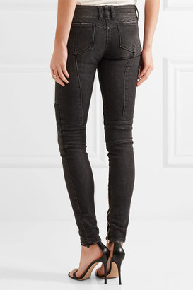 Balmain Moto-style Distressed Low-rise Skinny Jeans - Gray