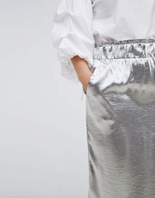 Lost Ink Pencil Skirt In Hammered Satin