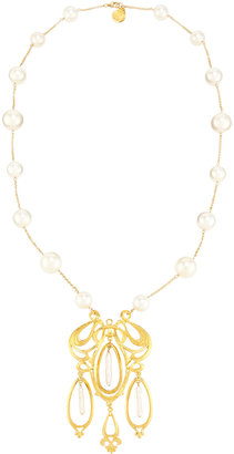 Devon Leigh Long Golden Freshwater Pearl Pendant Necklace