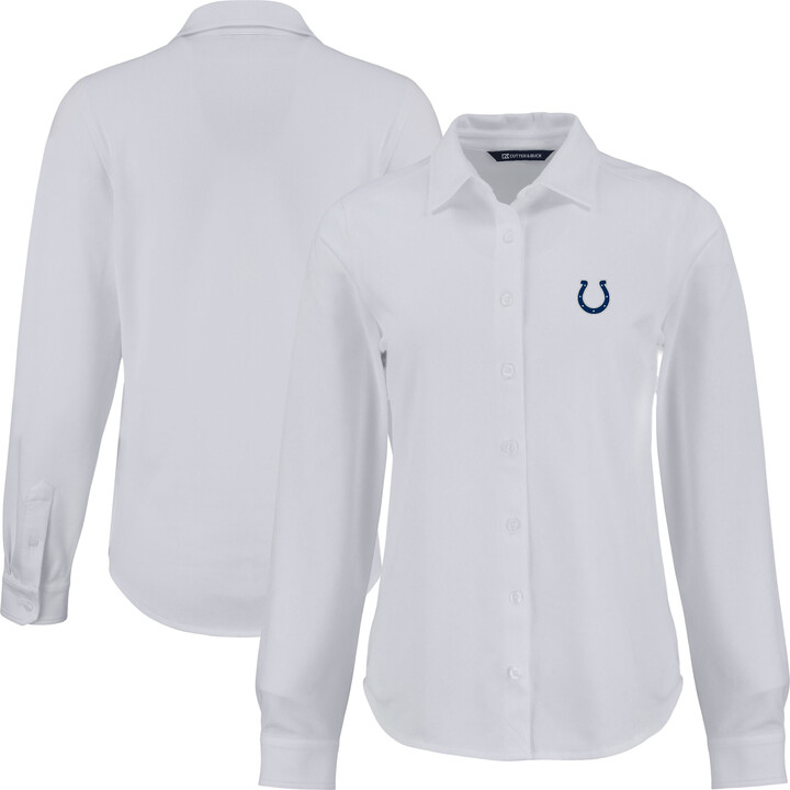 Women's Cutter & Buck White Indianapolis Colts Advantage Eco Soft Pique Tri-Blend Long Sleeve Button-Up Shirt