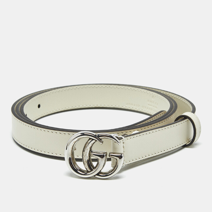 Gucci Off White Leather GG Marmont Slim Belt 110 CM