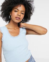 Thumbnail for your product : Topshop lace trim tank top in pale blue