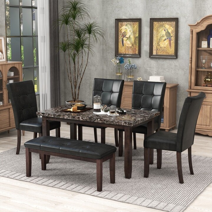 Aoolive 6piece Faux Marble Dining Table Set with Faux Marble Dining