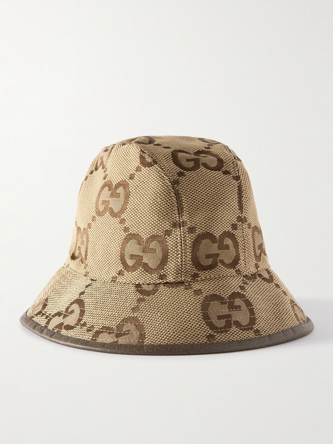 Gucci - Leather-Trimmed Monogrammed Canvas Bucket Hat - Black Gucci