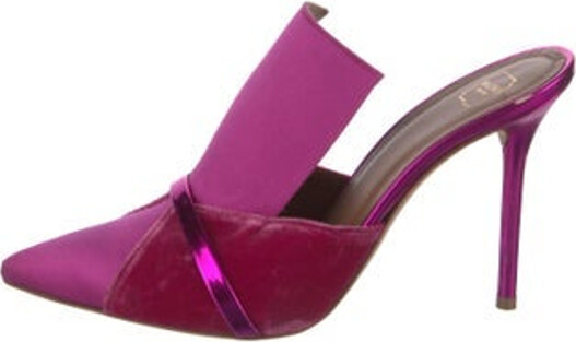 Malone Souliers PVC Mules Purple Colorblock Pattern Pointed-Toes Crossover Straps