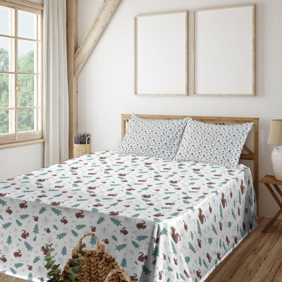 Ambesonne Teal Sheet Set Christmas Trees Animals Art Pale Chocolate Cadet Blue