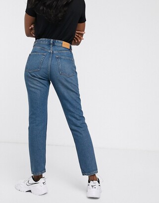 Monki Kimomo cotton high waist mom jeans in classic blue - MBLUE - ShopStyle