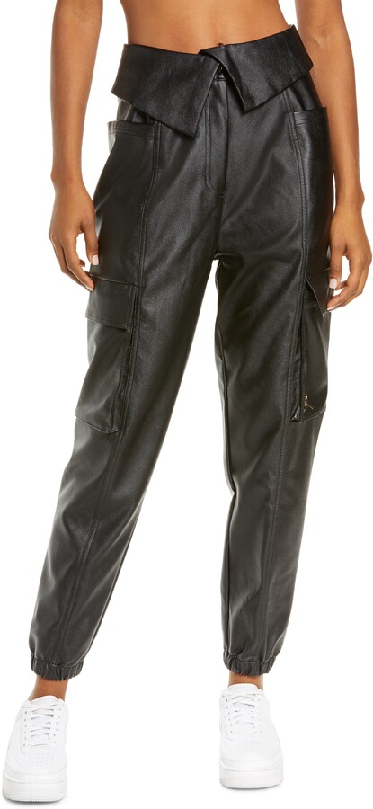 faux leather jogger trousers