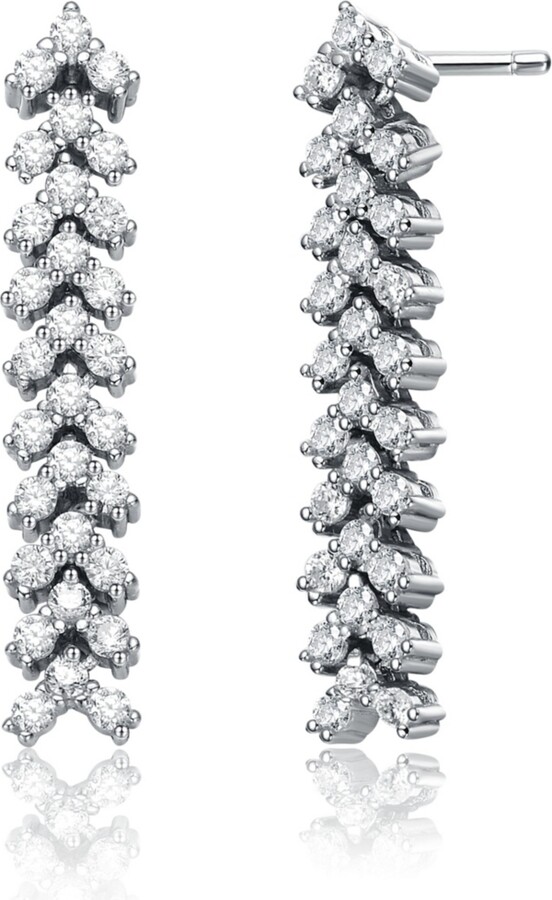 Genevive Sterling Silver White Gold Plated Triangle Shaped Cubic Zirconia Linear Drop Earrings