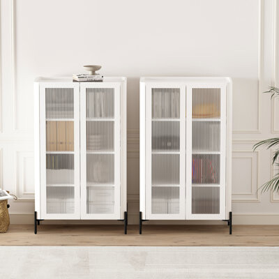 Manhattan Comfort Abbey Modern Tempered Glass Bookcase Cabinet with Adjustable Shelves