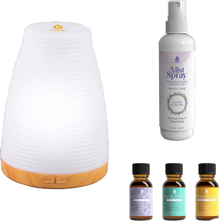 Aromatherapy Essentials Bundle with USB Diffuser, 3-Pack Oils, and Lavender Mist Spray