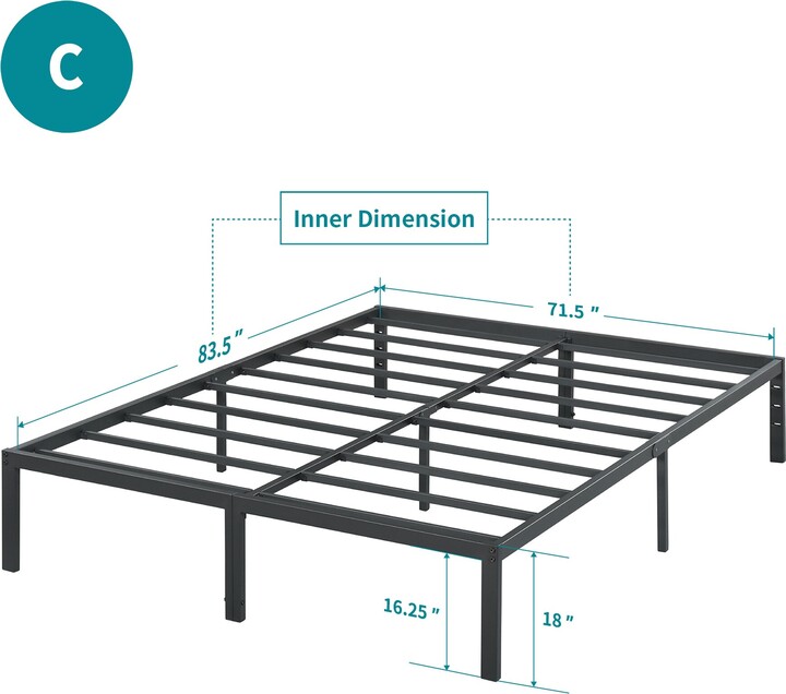 Sleeplanner 18inch Modern Black Heavy Duty Metal Platform Bed Frame