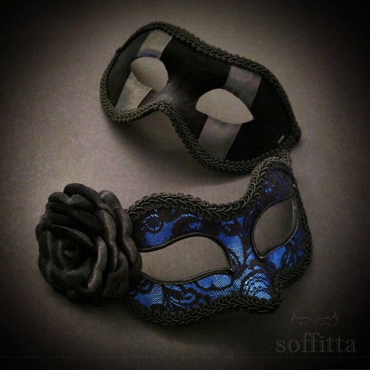 Etsy Blue & Black Couples Masquerade Mask - Lace Ball For Women Men Bride Groom's