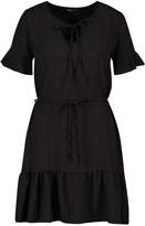 Thumbnail for your product : boohoo Ruffle Hem Tie Detail Belted Mini Dress