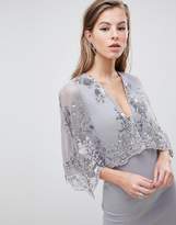 Thumbnail for your product : Club L London Sequin Cape Overlay Scuba Midi Dress-Silver