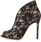 Thumbnail for your product : Gianvito Rossi Lace V-Neck Peep-Toe Bootie, Black
